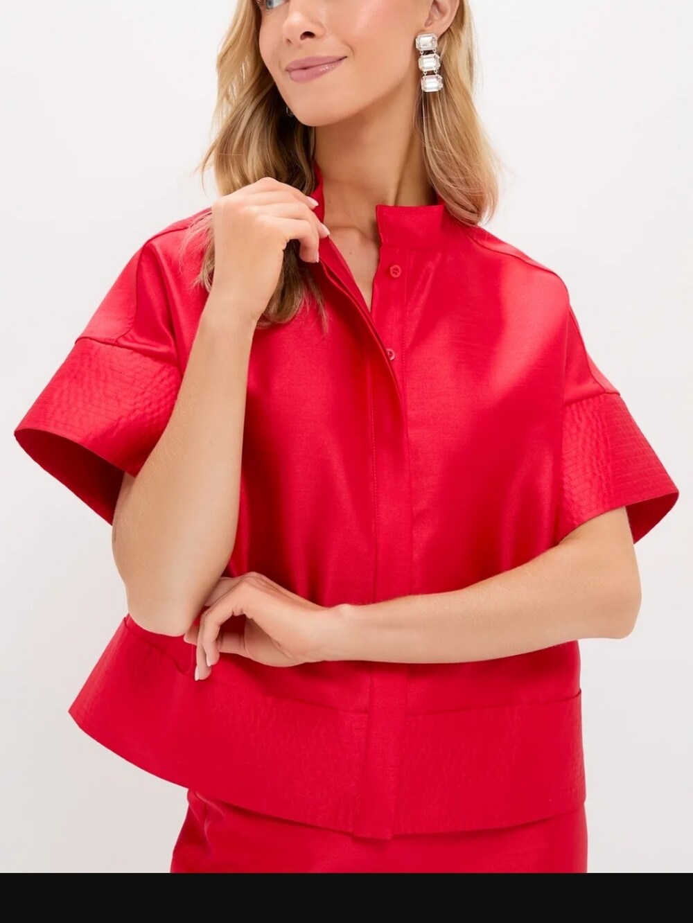 Tuckernuck Red Dupioni Trapunto Stitch Sofia Shirt Size M Boxy Minimalist